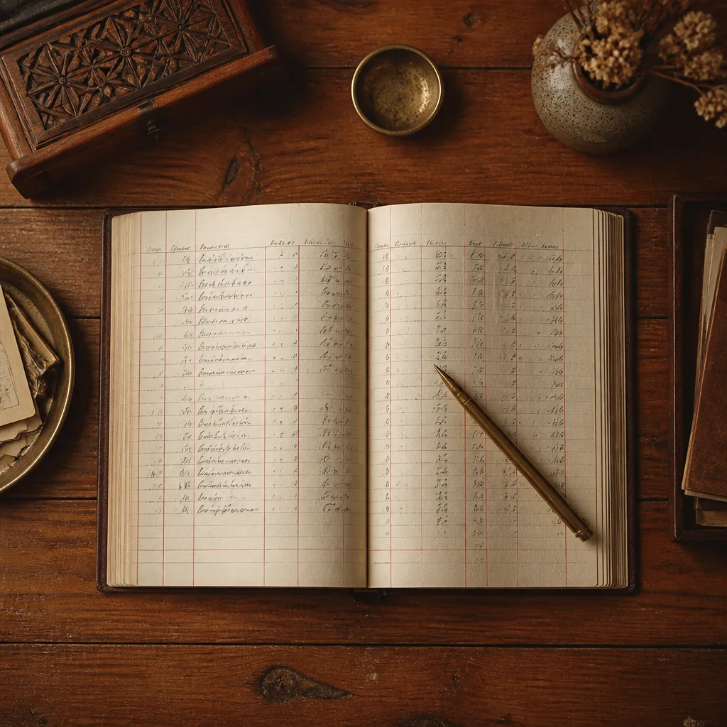 A ledger with handwritten columns